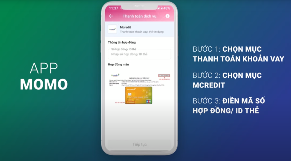 Minh họa quá trình thanh toán thẻ tín dụng Mcredit qua Momo