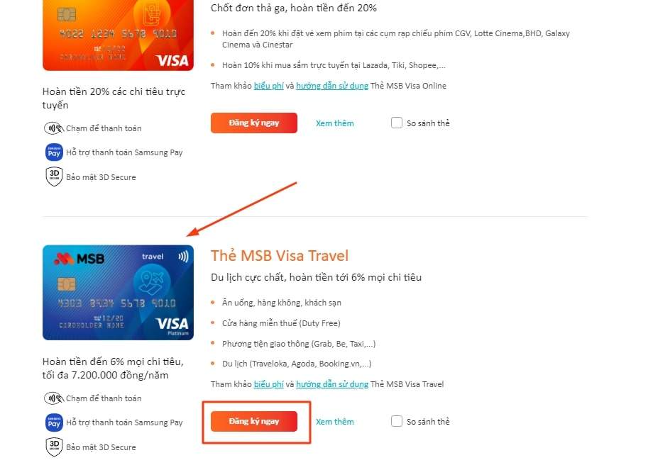 mở tín dụng Visa Travel MSB