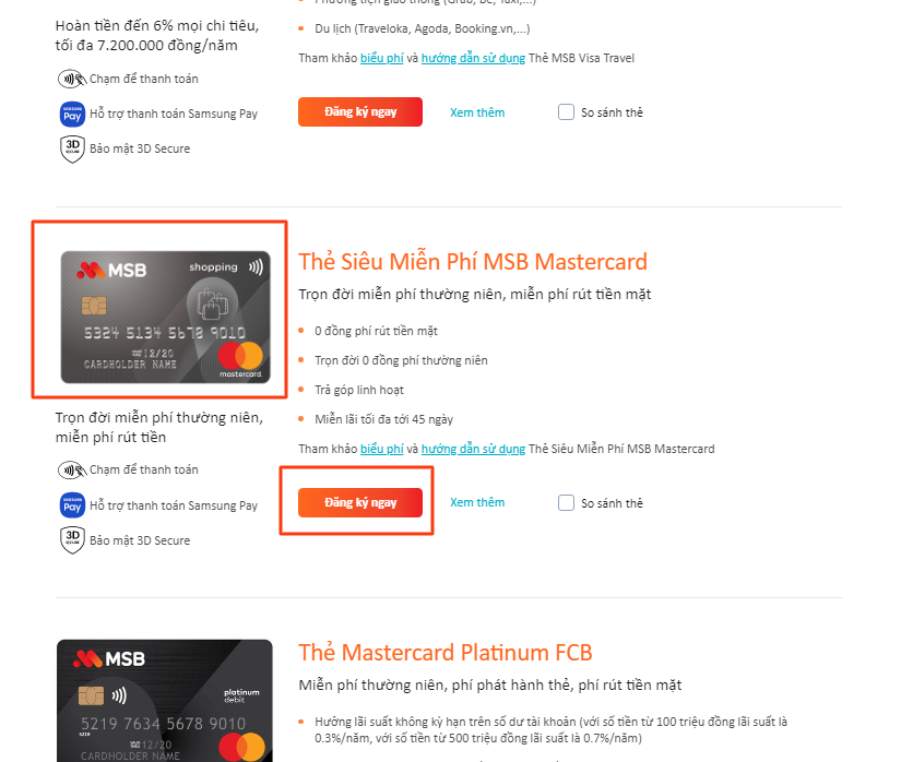 Các cách mở thẻ tín dụng siêu miễn phí MSB Mastercard